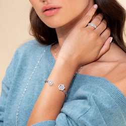 Image of Diamond flower cuff bracelet in 18k gold