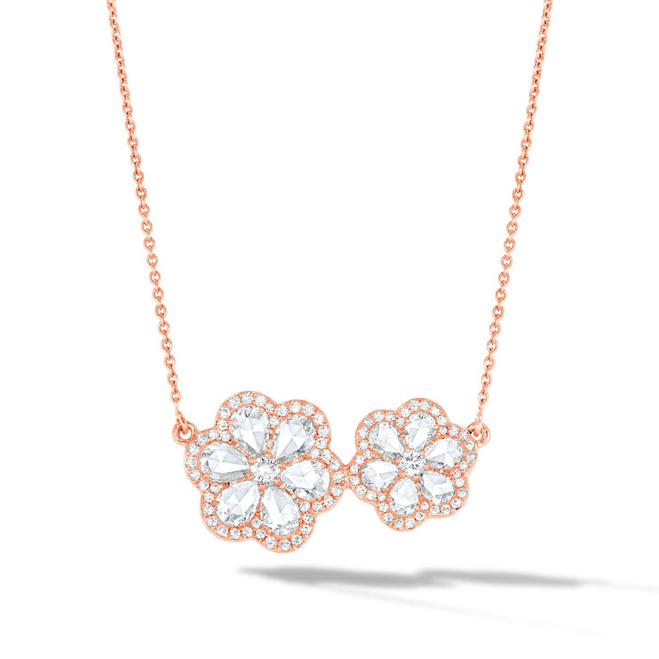 64Facets Double Flower Pendant Necklace in 18K Gold