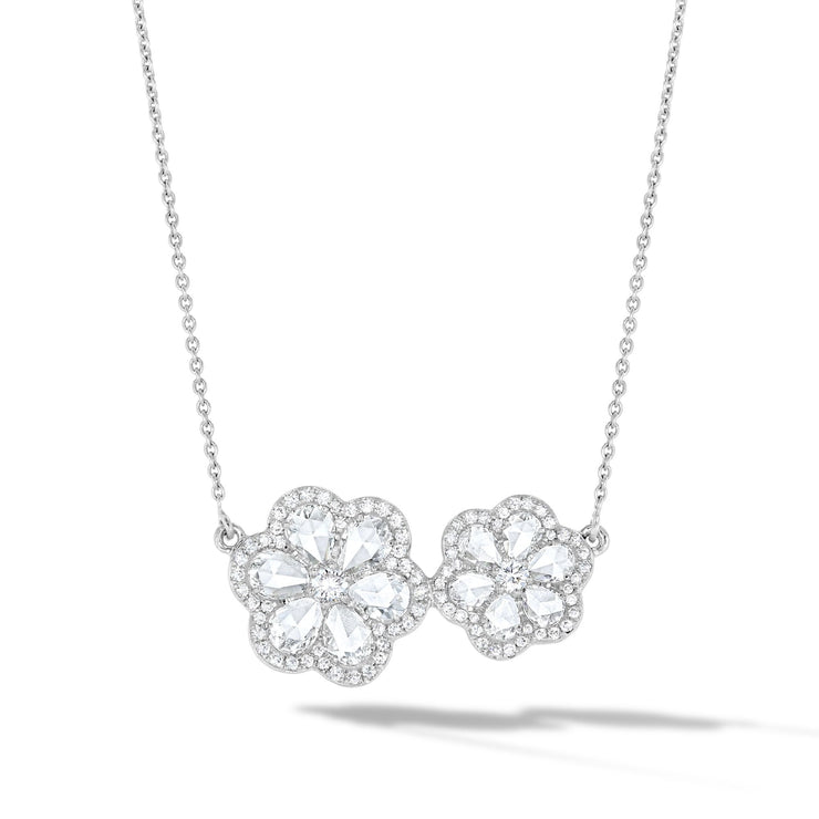 64Facets Double Flower Pendant Necklace in 18K Gold