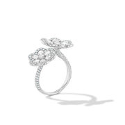 64Facets Double Flower Diamond Ring in 18K White Gold