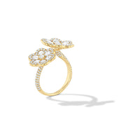64Facets Double Flower Diamond Ring in 18K Yellow Gold