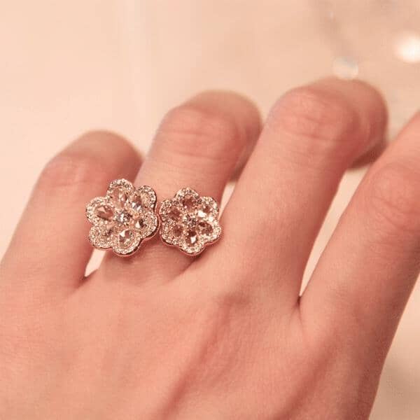 64Facets Diamond Flower double ring in 18k rose gold fine diamond jewelry 