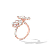 64Facets Double Flower Diamond Ring in 18K Rose Gold