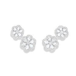 Image of 64facets Diamond Stud Earrings with two diamond flowers made of rose cut diamonds and 18k gold