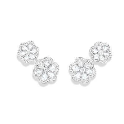 64facets Diamond Stud Earrings with two diamond flowers made of rose cut diamonds and 18k gold