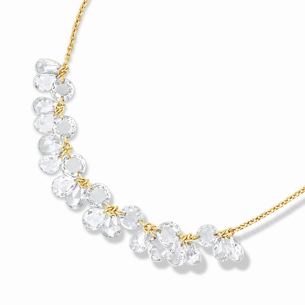 64Facets Rose Cut Diamond Necklaces with a Cluster of diamonds in the center and 18k gold chain