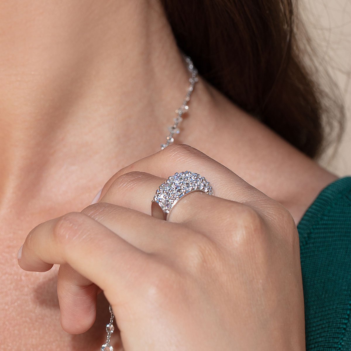 64Facets rose cut diamond cocktail ring with a cluster of diamonds set in 18K gold