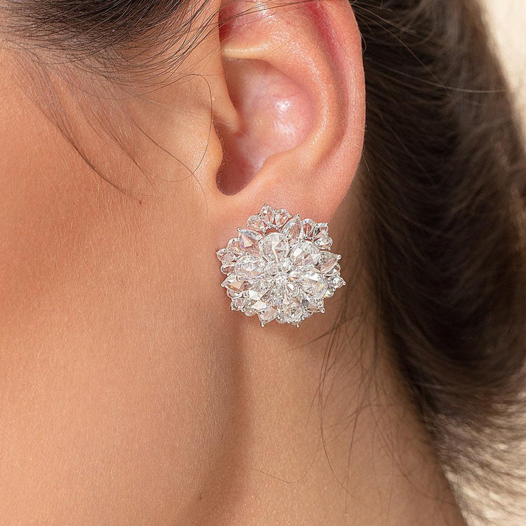 64Facets Rose cut diamond stud earrings set in 18k gold