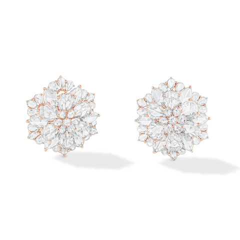 64Facets Rose cut diamond stud earrings set in 18k gold