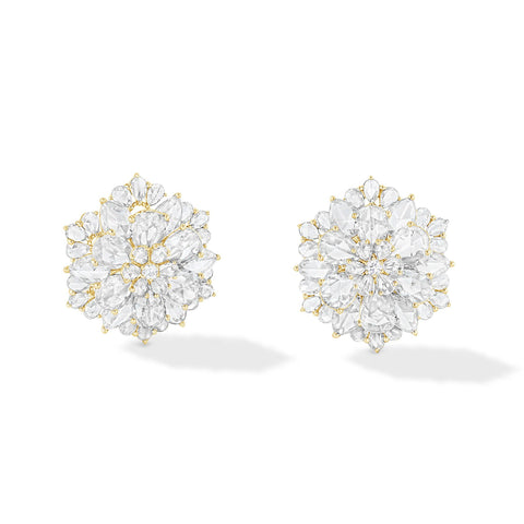 64Facets Rose cut diamond stud earrings set in 18k gold