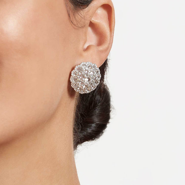 Eclat Diamond Shield Stud Earrings on a model. 64Facets fine diamond jewelry. 