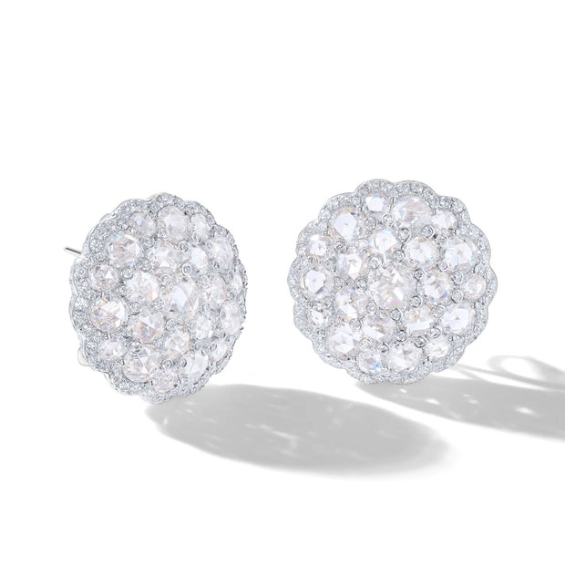 64Facets Large Diamond Stud Earrings made with a cluster of rose cut diamonds and set in 18k gold