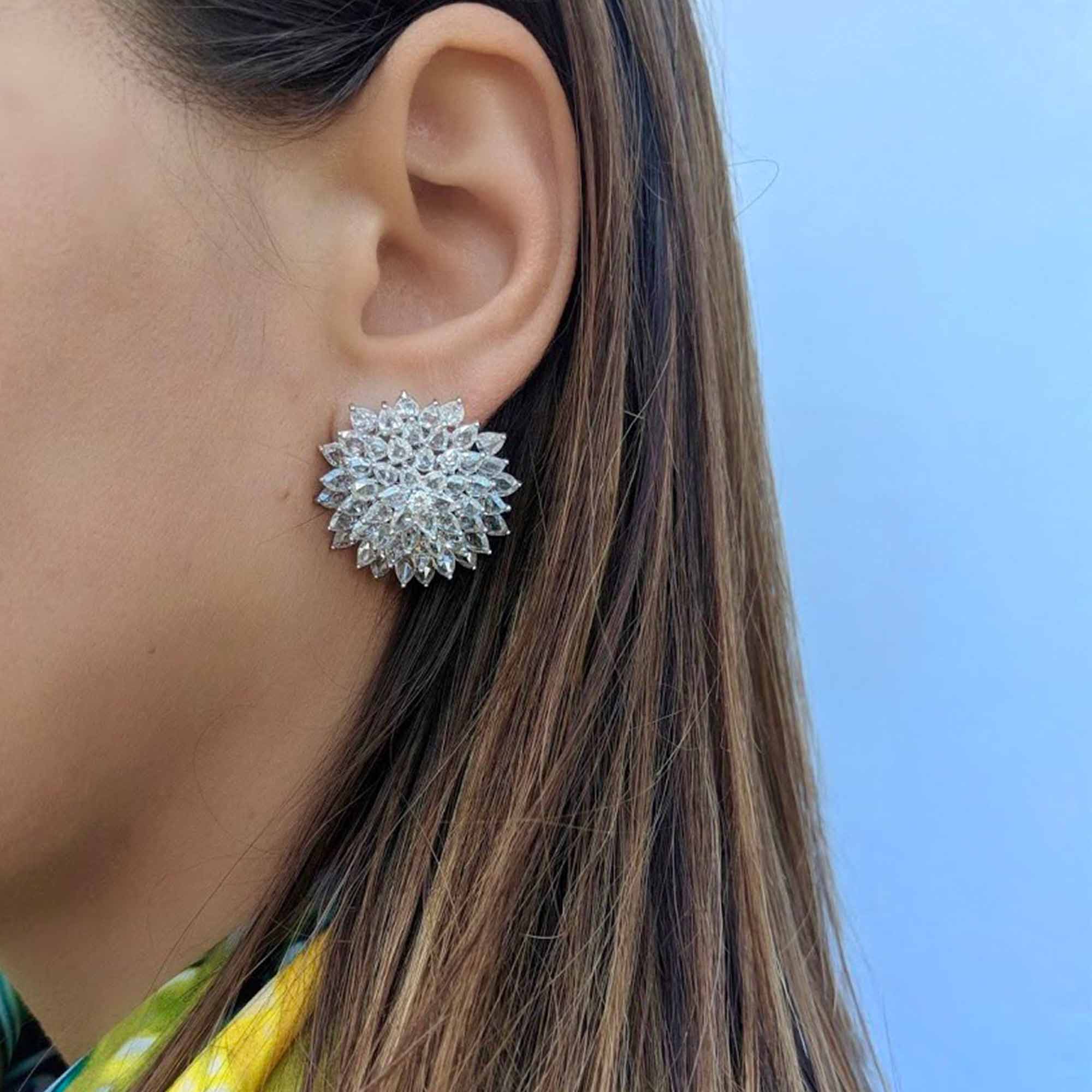 Image of Rose Cut Diamond Spiked Stud Earrings from the Eclat Collection. 64Facets Fine Diamond Jewelry.