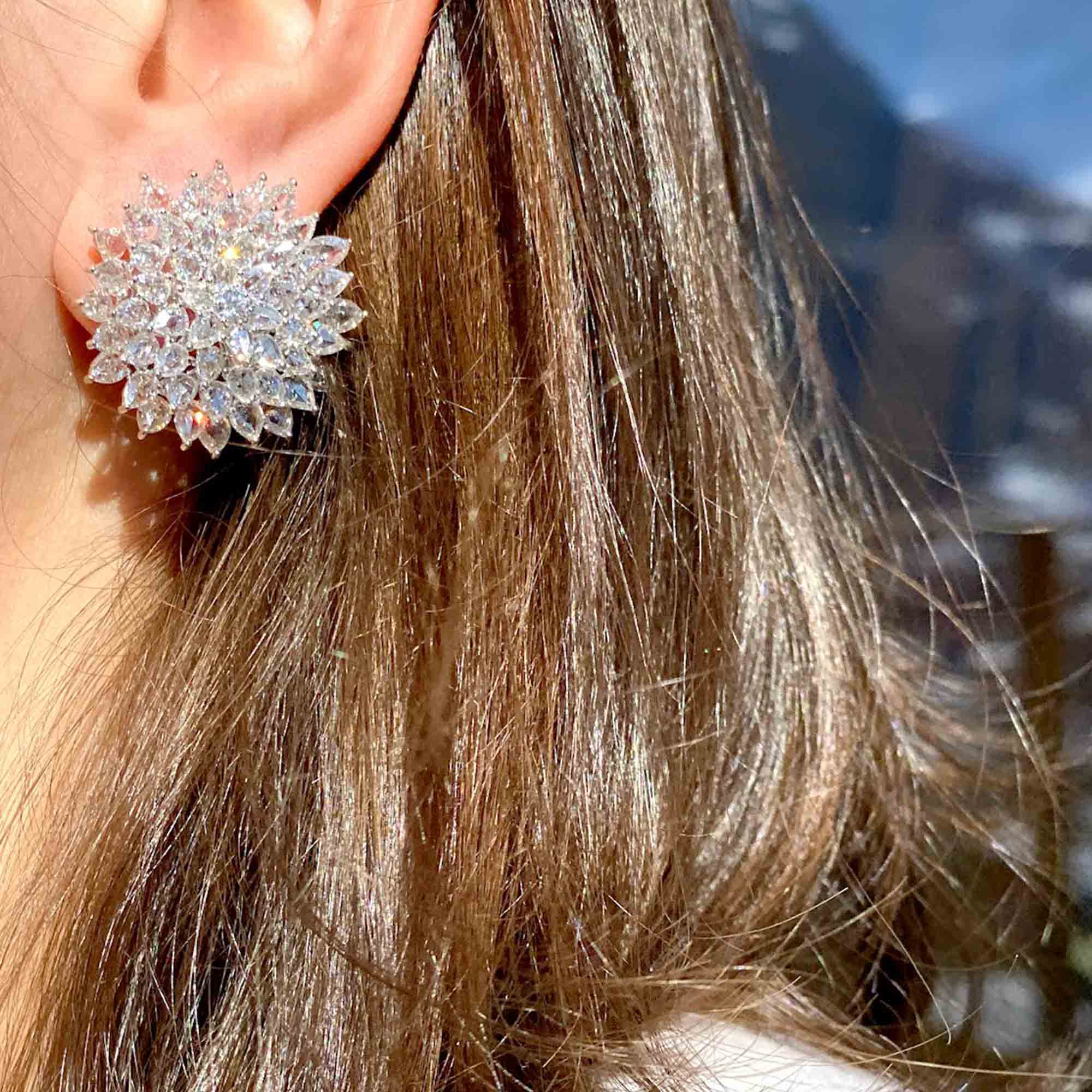 Image of Rose Cut Diamond Spiked Stud Earrings from the Eclat Collection. 64Facets Fine Diamond Jewelry.