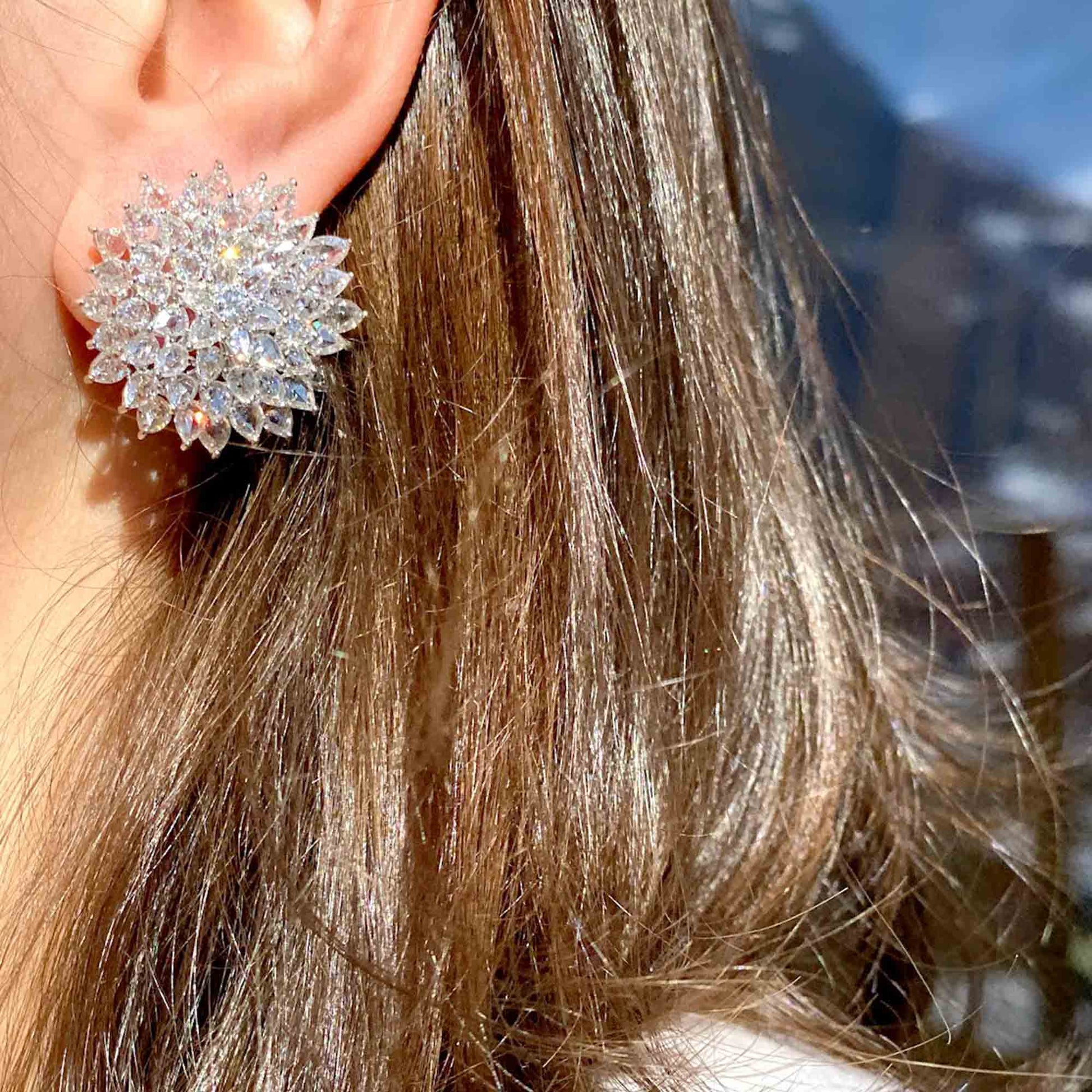 Rose Cut Diamond Spiked Stud Earrings from the Eclat Collection. 64Facets Fine Diamond Jewelry.