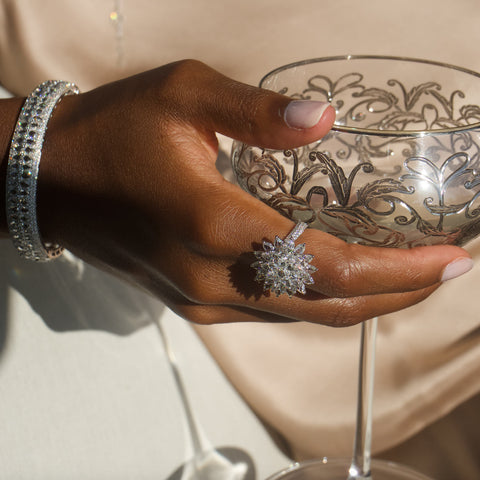 64Facets rose cut Eclat diamond spiked statement cocktail ring in 18k gold