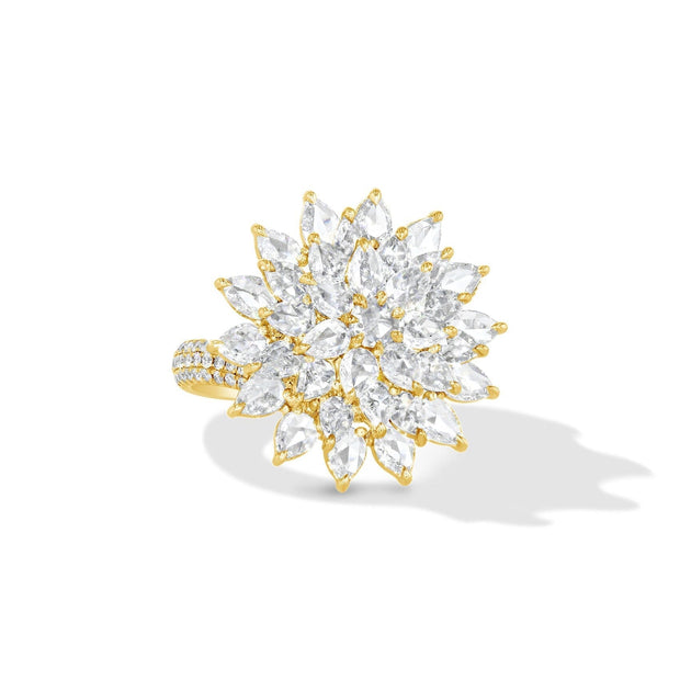 64Facets rose cut diamond spiked statement cocktail ring in 18k gold