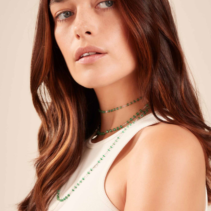 64Facets Elements Emerald Gemstone Cabochon Bead and rose cut diamond chain necklace On beautiful Girl