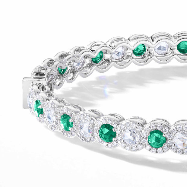 64Facets Emerald Diamond Bangle Bracelet 18K Gold