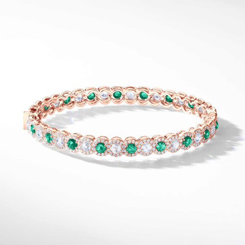 64Facets Emerald Diamond Bangle Bracelet 18K Gold