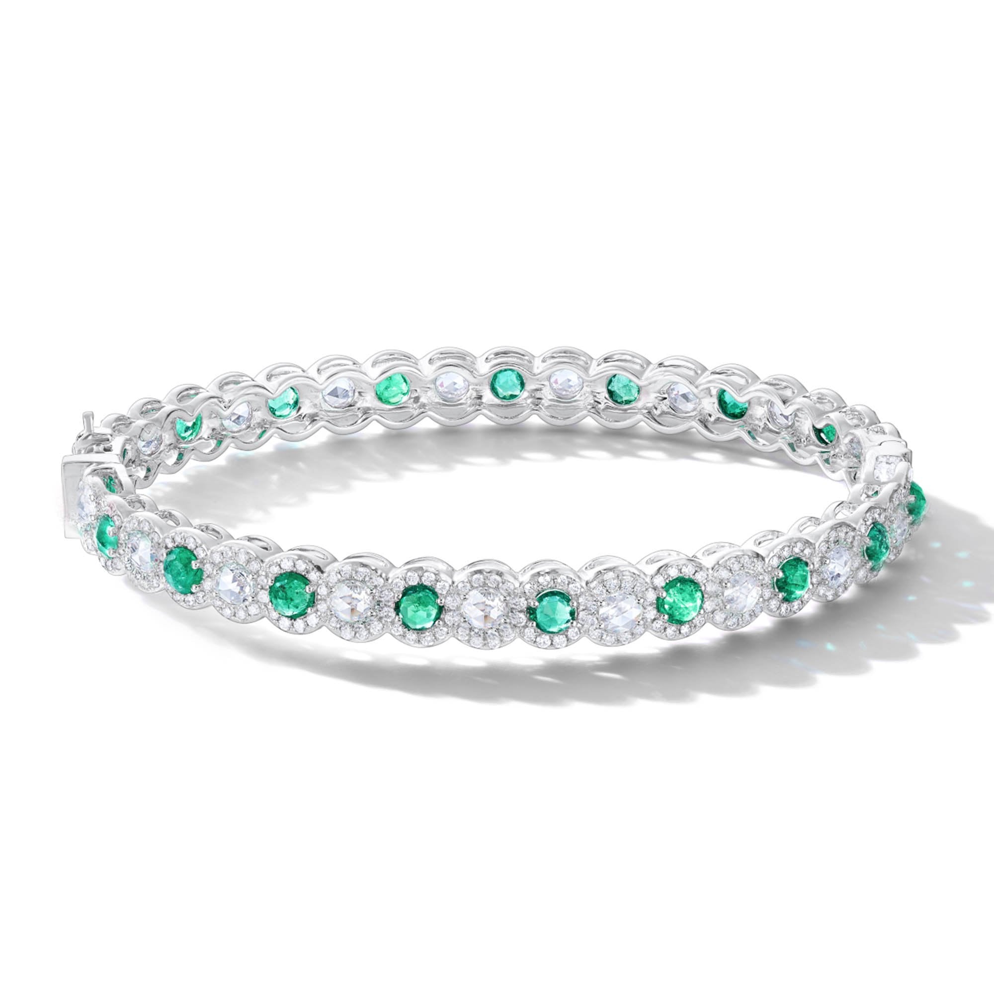 Image of 64Facets Emerald and Diamond Bangle Bracelet in 18K Gold