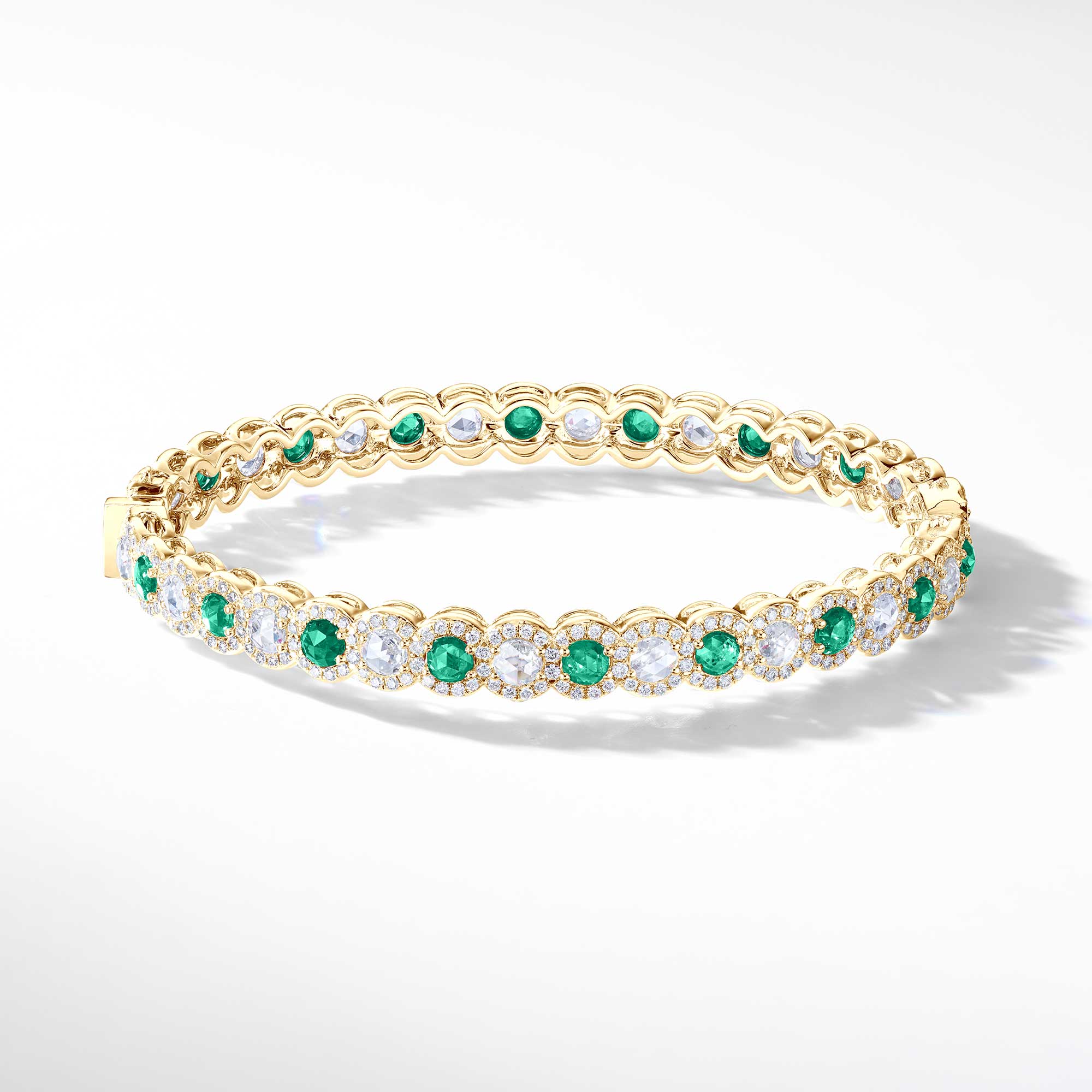 Image of 64Facets Emerald Diamond Bangle Bracelet 18K Gold