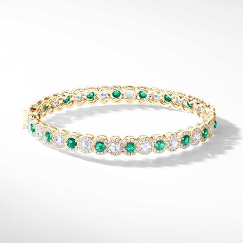 64Facets Emerald Diamond Bangle Bracelet 18K Gold