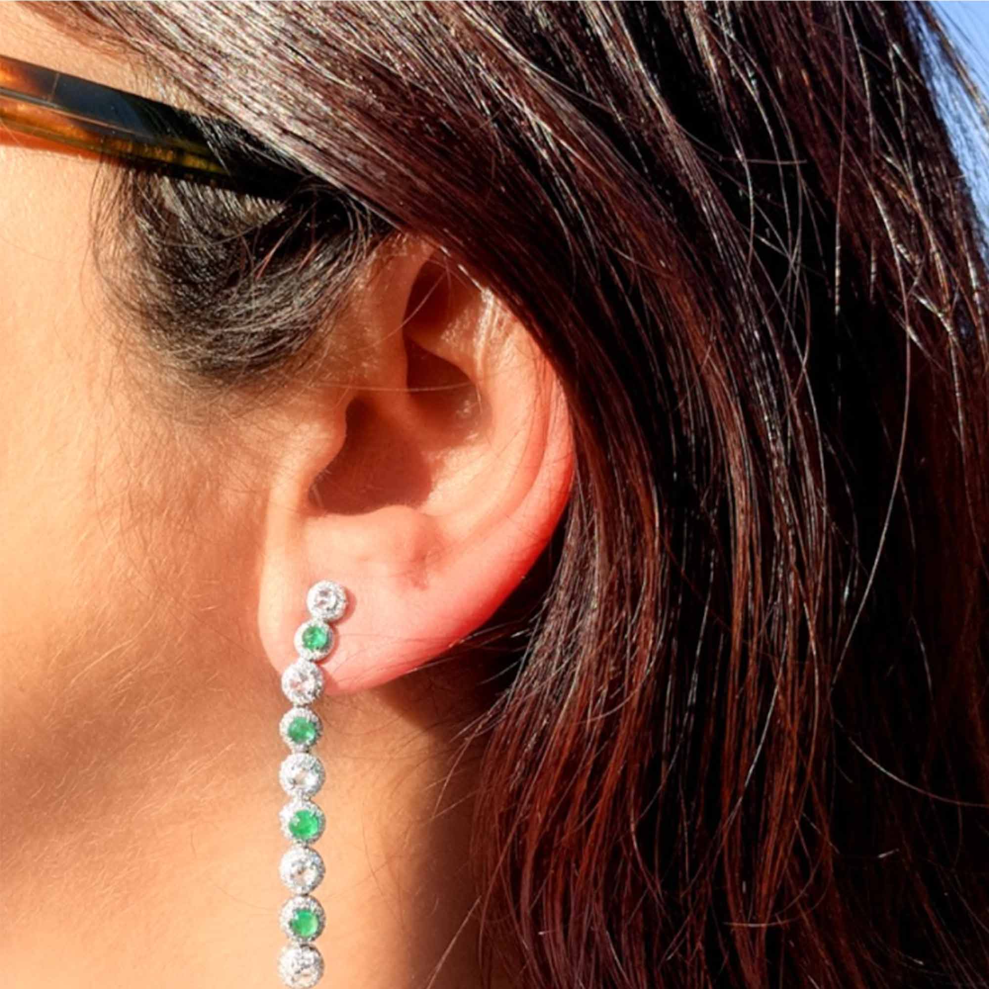 Image of 64Facets Emerald and Diamond Dangly Drop Earrings in 18K Gold