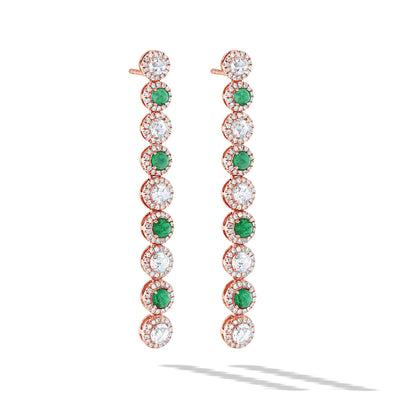 64Facets Emerald and Diamond Drop Dangle Earrings 18K Gold