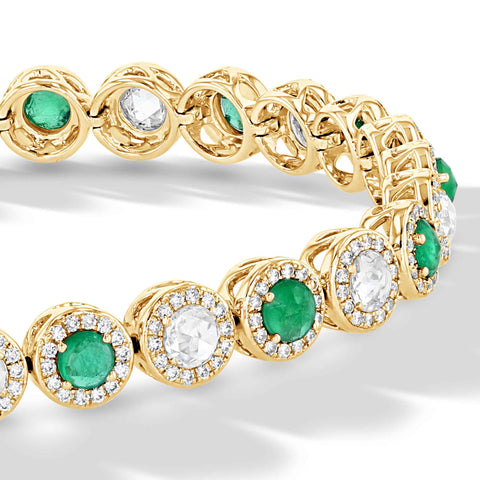 64Facets Emerald and Diamond Tennis Bracelet in 18K Gold