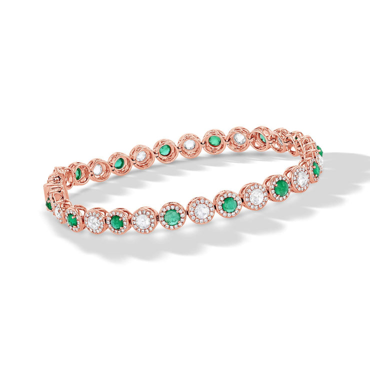 64Facets Emerald and Diamond Tennis Bracelet in 18K Gold
