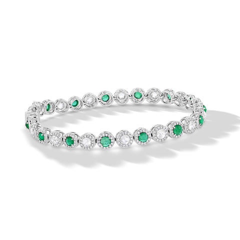 64Facets Emerald and Diamond Tennis Bracelet in 18K Gold