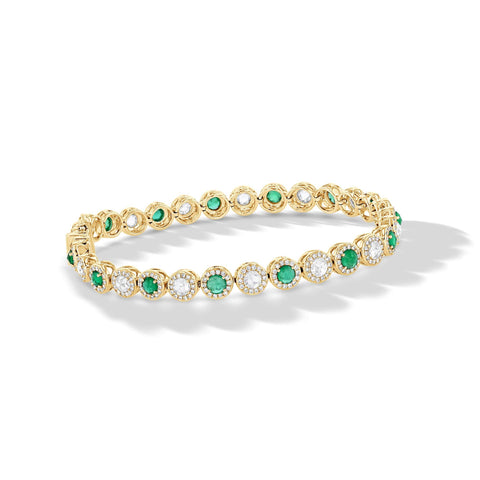 64Facets Emerald and Diamond Tennis Bracelet in 18K Gold