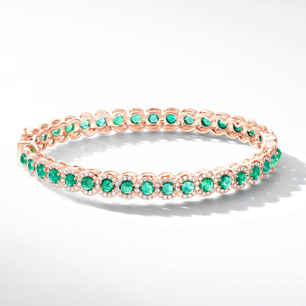 64Facets Emerald and Diamond Bangle Bracelet in 18K Gold