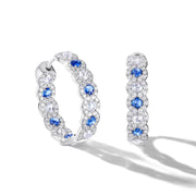 64Facets rose cut sapphire and diamond hoop earrings with pave diamond accents and 18k white gold