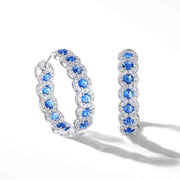 64 Facets rose cut sapphire hoop earrings with diamond pave accents and 18k white gold