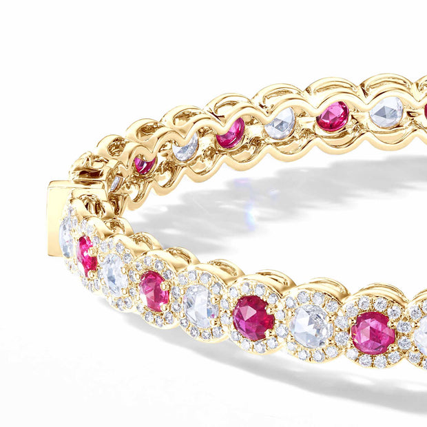 64Facets Ruby and Diamond Bangle Bracelet in 18K Gold