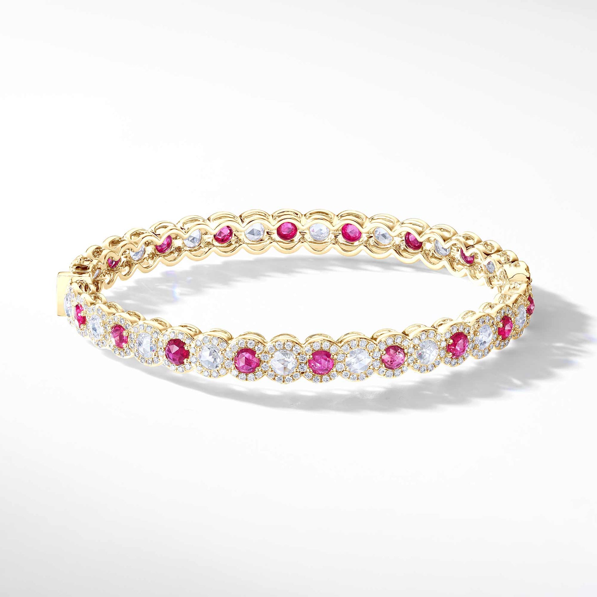 64Facets Ruby and Diamond Bangle Bracelet in 18K Gold