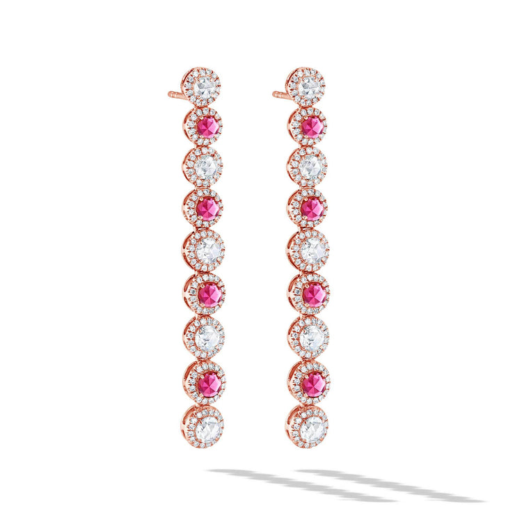 64Facets Ruby and Diamond Drop Dangle Earrings in 18K Gold