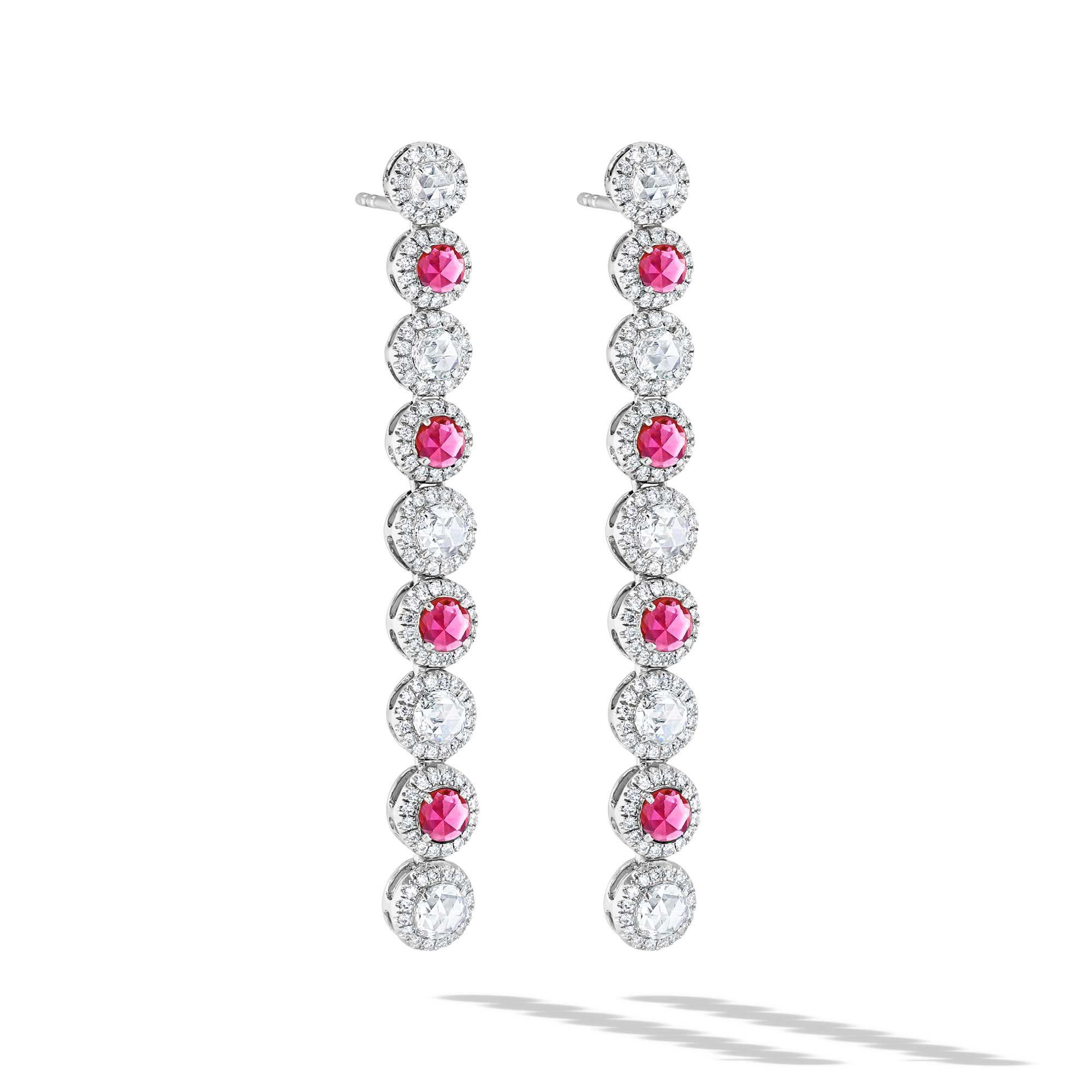 64Facets Ruby and Diamond Drop Dangle Earrings in 18K Gold
