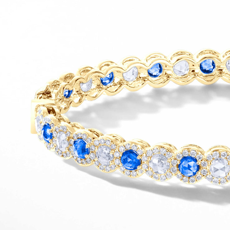 64Facets Sapphire and Diamond Bangle Bracelet in 18K Gold