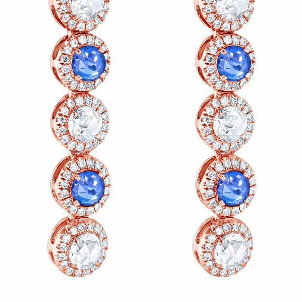 64Facets Sapphire and Diamond Drop Dangle Earrings in 18K Rose Gold