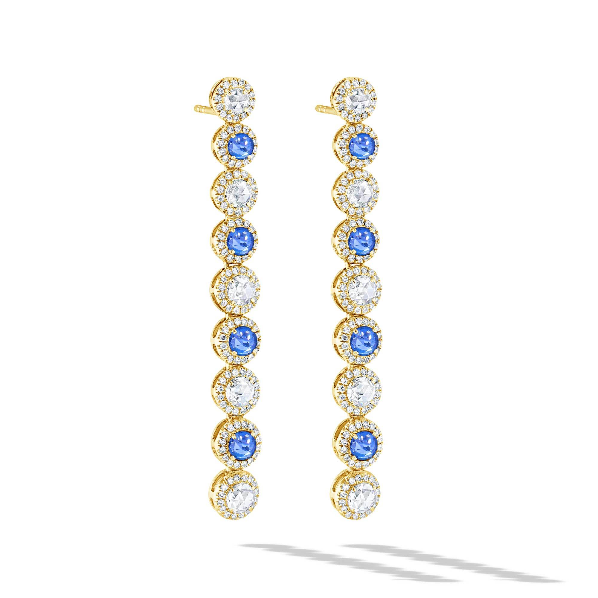 Image of 64Facets Sapphire and Diamond Dangly Drop Earrings in 18K Gold