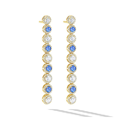 64Facets Sapphire and Diamond Dangly Drop Earrings in 18K Gold