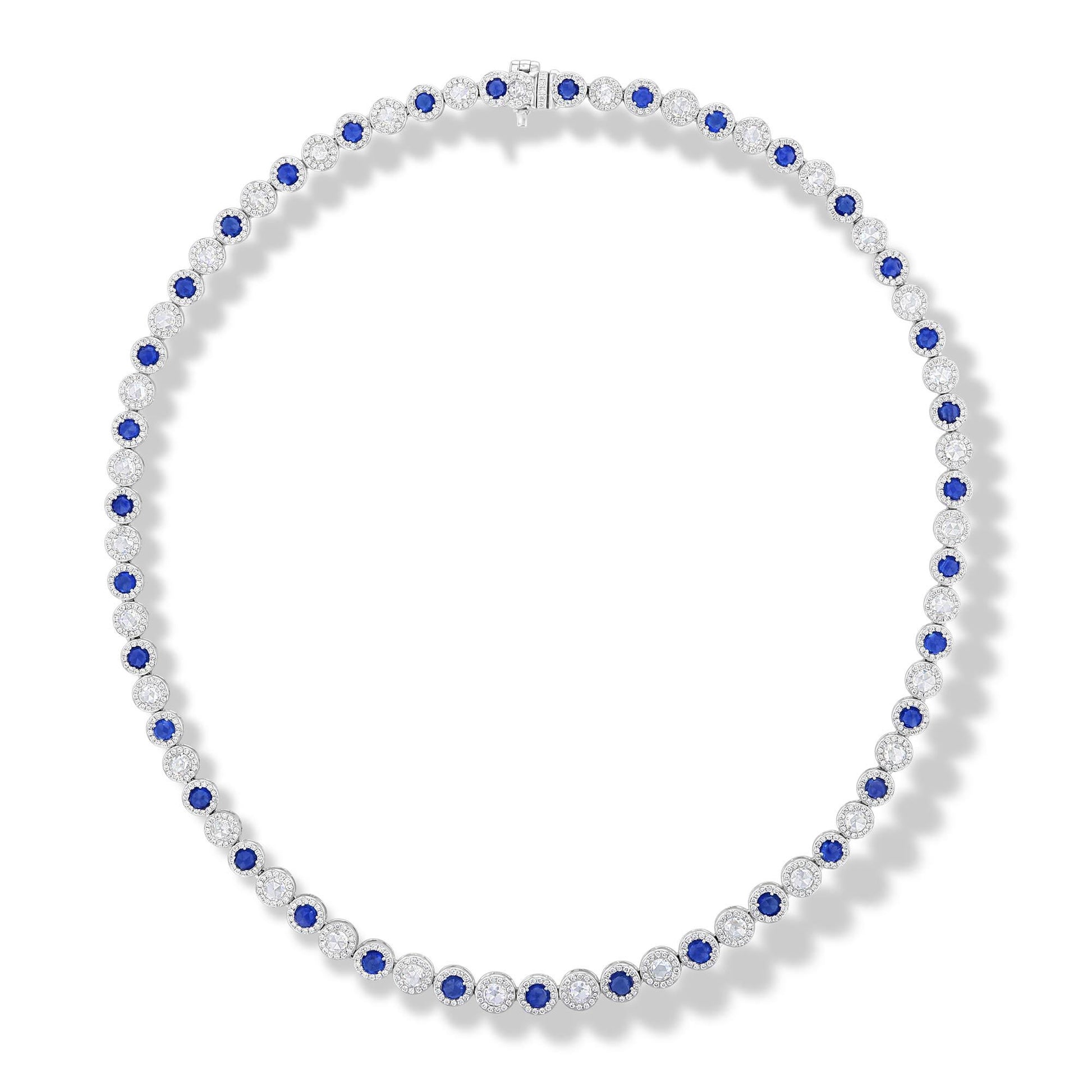 64Facets Sapphire and Diamond Tennis Necklace in 18K Gold