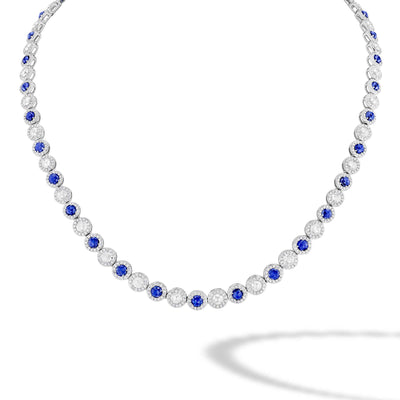 64Facets Sapphire and Diamond Tennis Necklace in 18K Gold