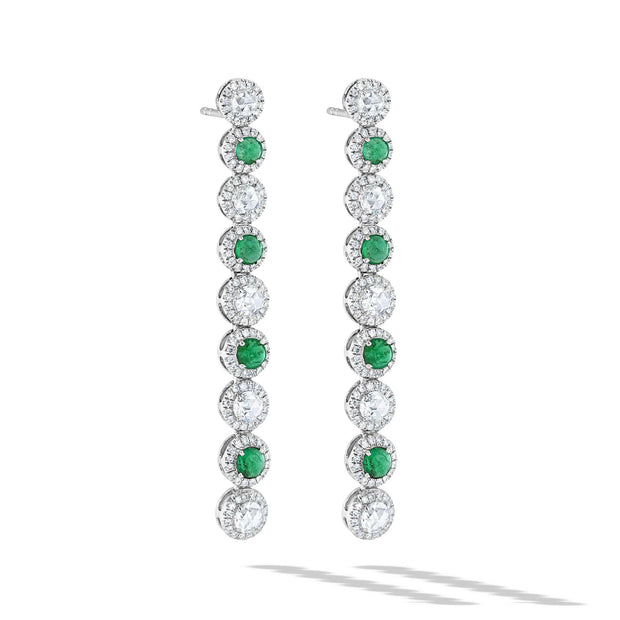 64Facets Emerald and Diamond Drop Dangle Earrings 18K Gold