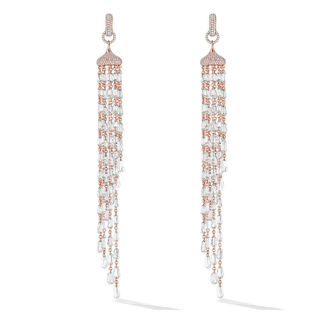 64facets flat briolette diamond tassel earrings set in gold