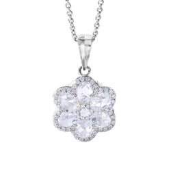 Image of 64Facets Floral Diamond Pendant with Seven Rose Cut Diamonds and Pave Accents in 18K White Gold