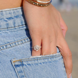 Image of 64Facets Floral Diamond Ring - Flower shaped rose cut diamond ring set in 19k gold with a pave diamond accent